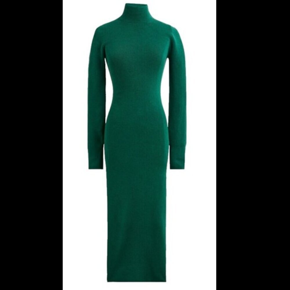 J. Crew Women's Size XS Midi Sweater Dress Green‎ Mock Neck Stretch Bodycon